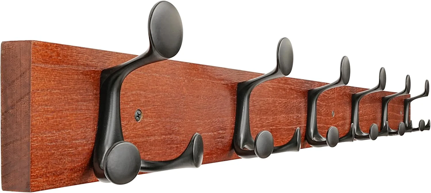 Clean Skoloo 39-Inch Cherry Wood Coat Rack Wall Mount with 6 Triple Hooks – I for Family Entrances Classrooms and Pet Supplies Storage Selected