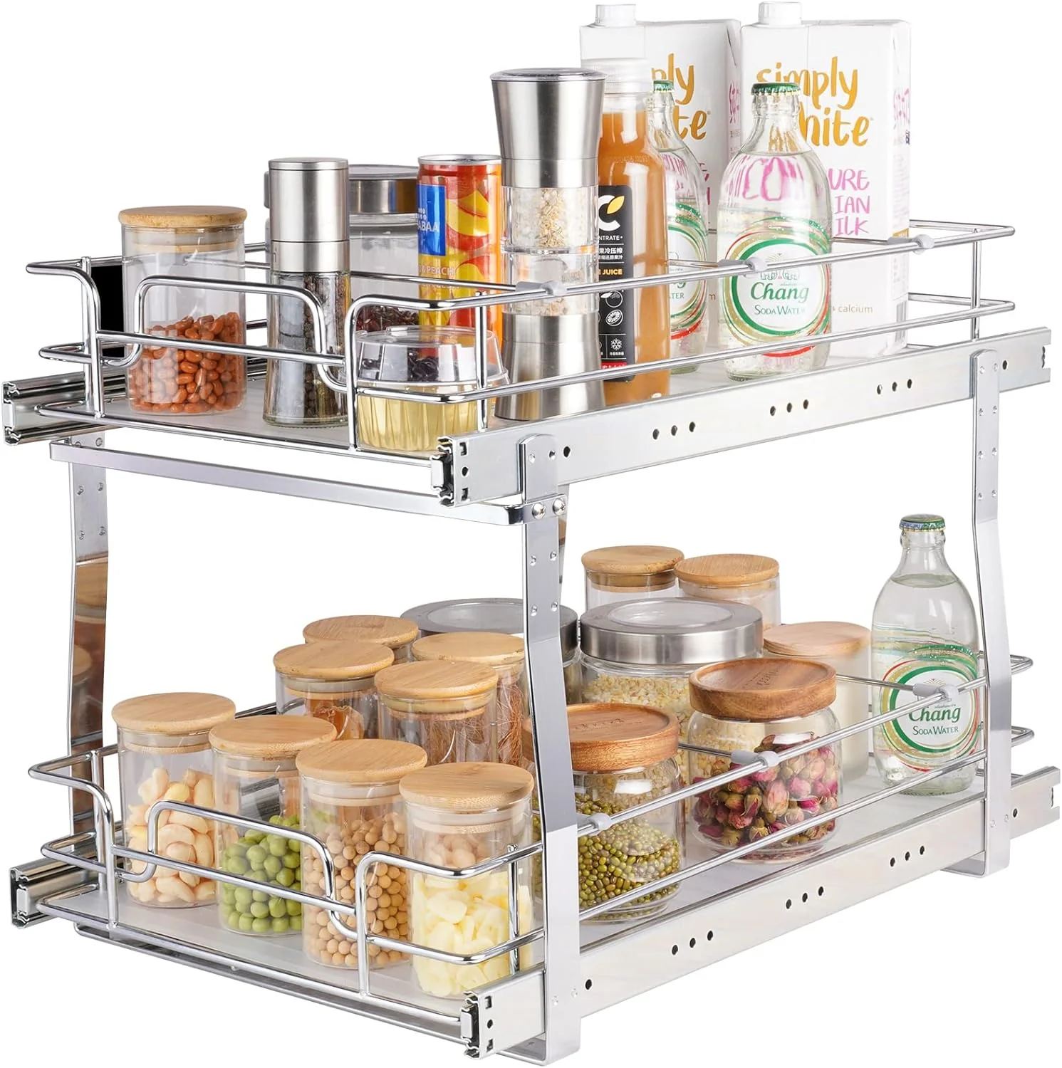 Luxury VEVOR Pull Out Cabinet Organizer 14 Wx21.2 Dx15.2 H Heavy 2 Tier Duty Slide Out Pantry Shelves Chrome-Plated Steel Roll Out Drawer for Under Sink 15.5 Wx22.5 Dx19 H Install Size for Cabinet Classic