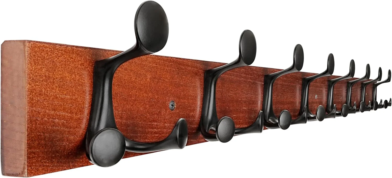 Fashionable Skoloo 43-Inch Cherry Wood Coat Rack Wall Mount with 8 Triple Hooks – I for Family Entrances Classrooms and Pet Supplies Storage Durable