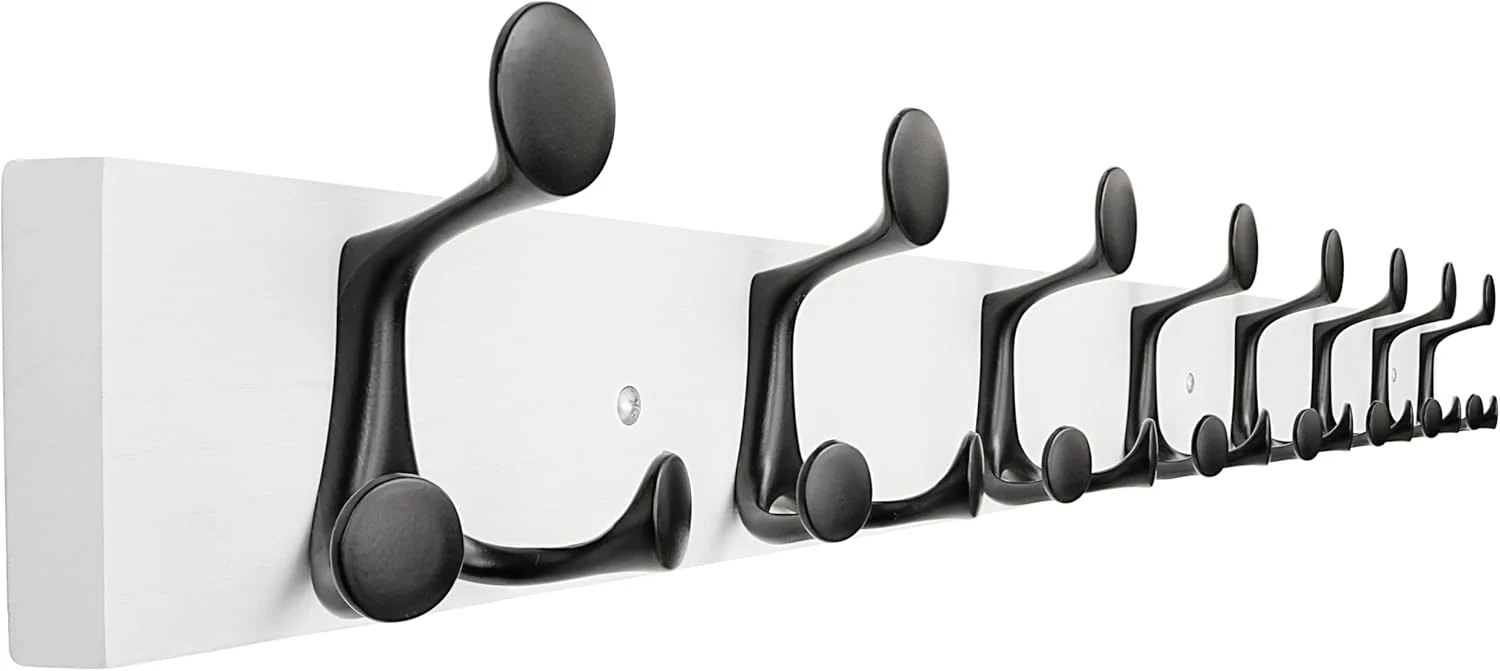 Artisan Skoloo 43-Inch White Wood Coat Rack Wall Mount with 8 Triple Hooks – I for Family Entrances Classrooms and Pet Supplies Storage Professional