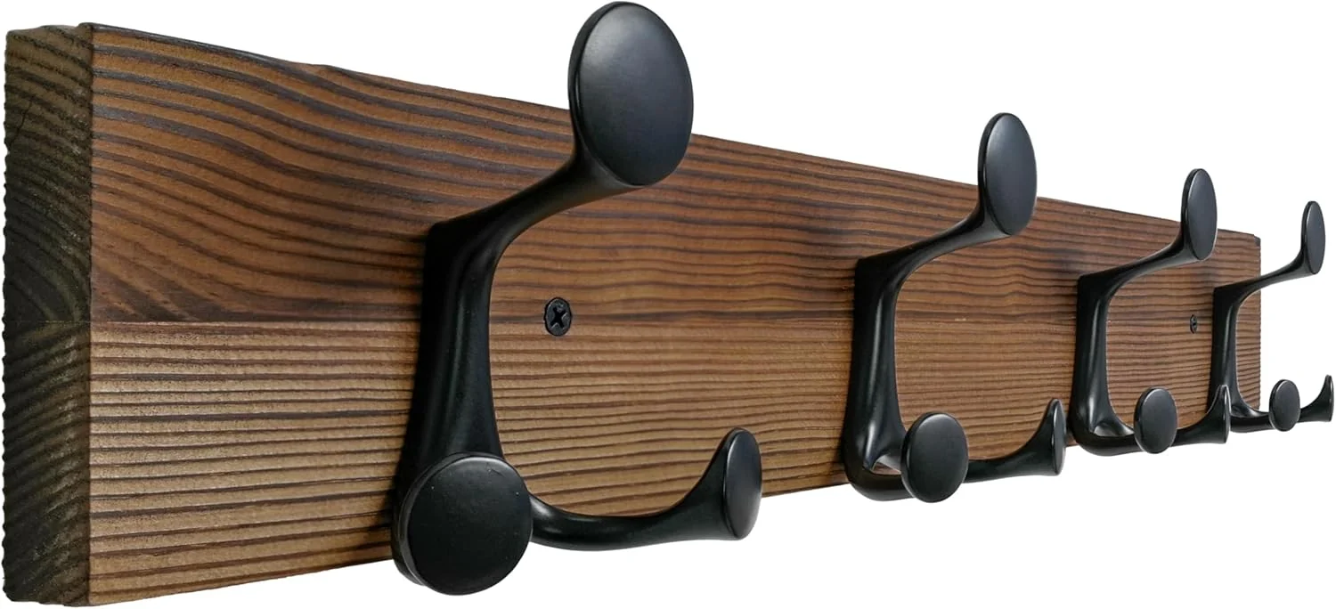 Specialty Skoloo 24-Inch Wood Coat Rack Wall Mount with 4 Triple Hooks – I for Family Entrances Classrooms and Pet Supplies Storage Long-Lasting