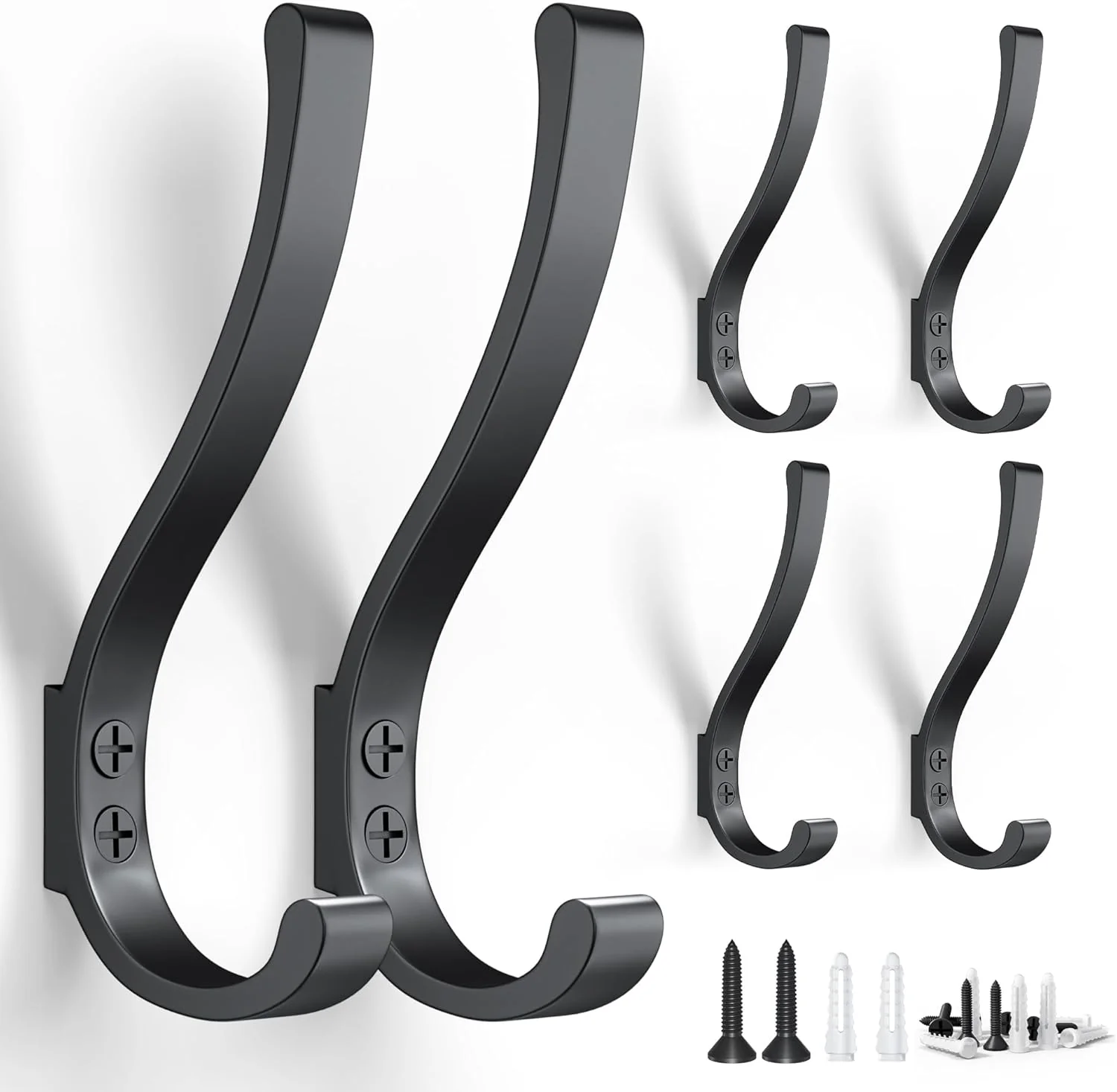 Environmentally Friendly 6-Pack Heavy Duty Coat Hooks for Wall Mount – Durable Wall-Mounted Hooks for Hanging Coats Backpacks Bookbags Sustainable