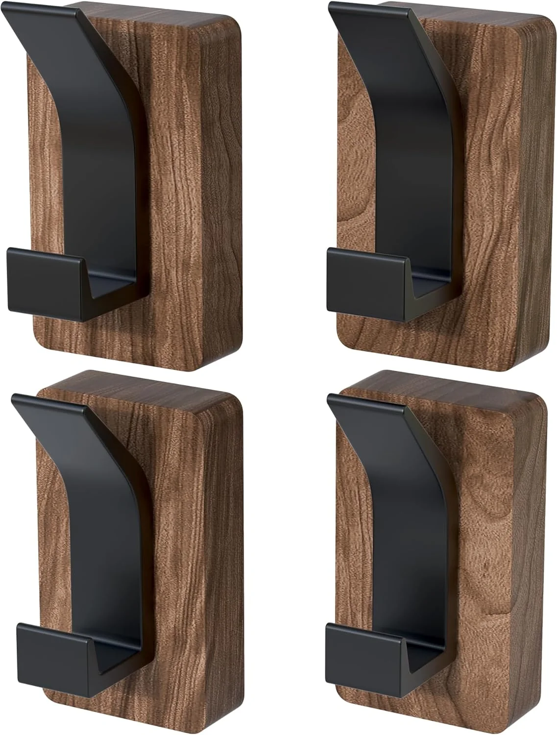 Relaxed 4 PCS Black Walnut Wood Wall Hooks Adhesive Mounted Wall Mounted Rustic Decorative Entryway Hooks Mid Century Modern Natural Wooden Pegs for Excellent