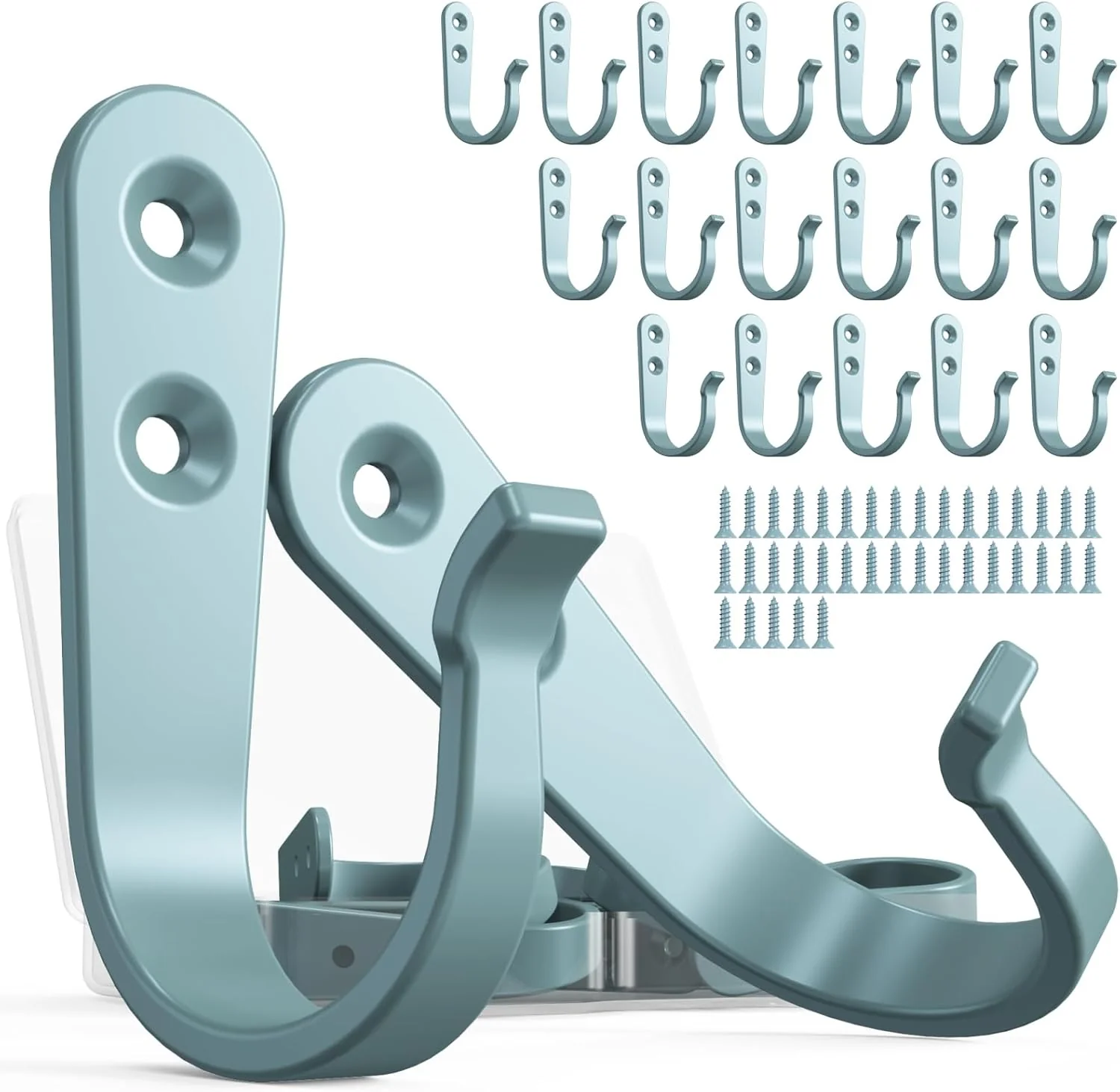 Recyclable 20PCS Heavy Duty Metal Wall Hooks Coat Hooks for Hanging – Single Prong with 40 Screws Coats Towels Backpacks – Light Blue Fine Crafted