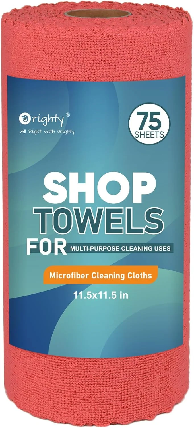 Enhanced Orighty Microfiber Cleaning Cloths 75 Sheets Shop Towels Reusable Paper Towels Shop Rags Washable Microfiber Towel Roll Cleaning Rags for Cars Professional