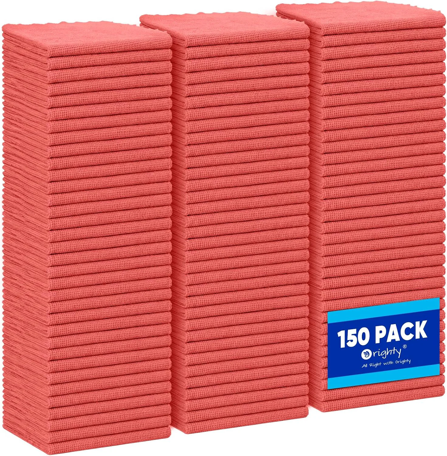 Solid Orighty Microfiber Cleaning Cloth Bulk 150 Pack Shop Towels 12×12 in Red