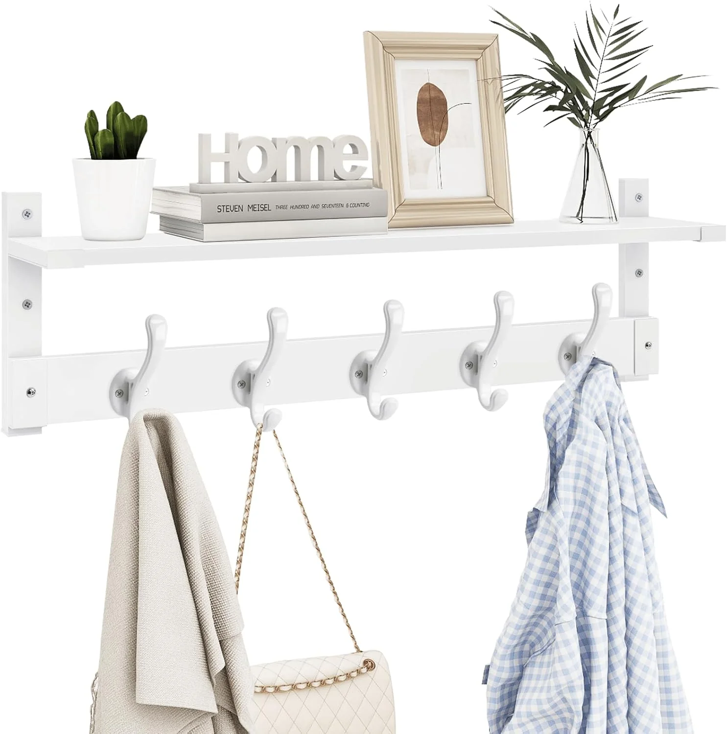 User-Friendly Homode Coat Rack With Wall Shelf 29 Wooden Entryway Floating Shelf With Hooks Underneath Hanging Coat Hanger for Bathroom Living Room Bedroom Exceptional