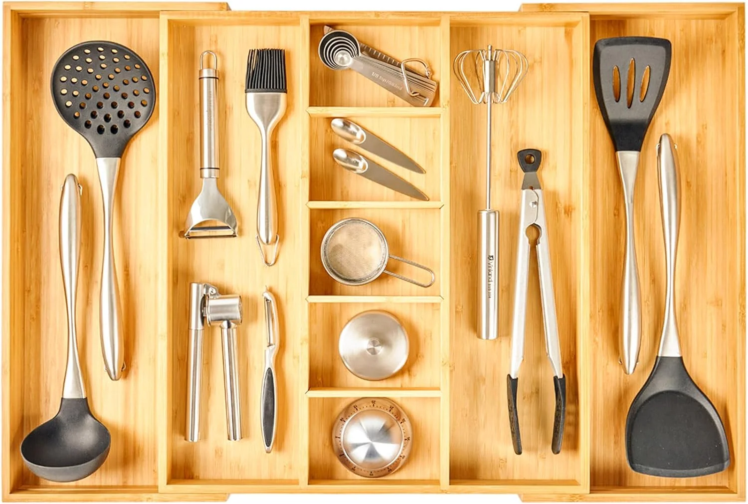 Practical Umilife Extra Large Expandable Kitchen Drawer Organizer for Utensil and Junk 19 Deep for Big Drawer 17 to 28 Adjustable Bamboo Wood Drawer Divider Cutlery Tray Flatware Holder Soft