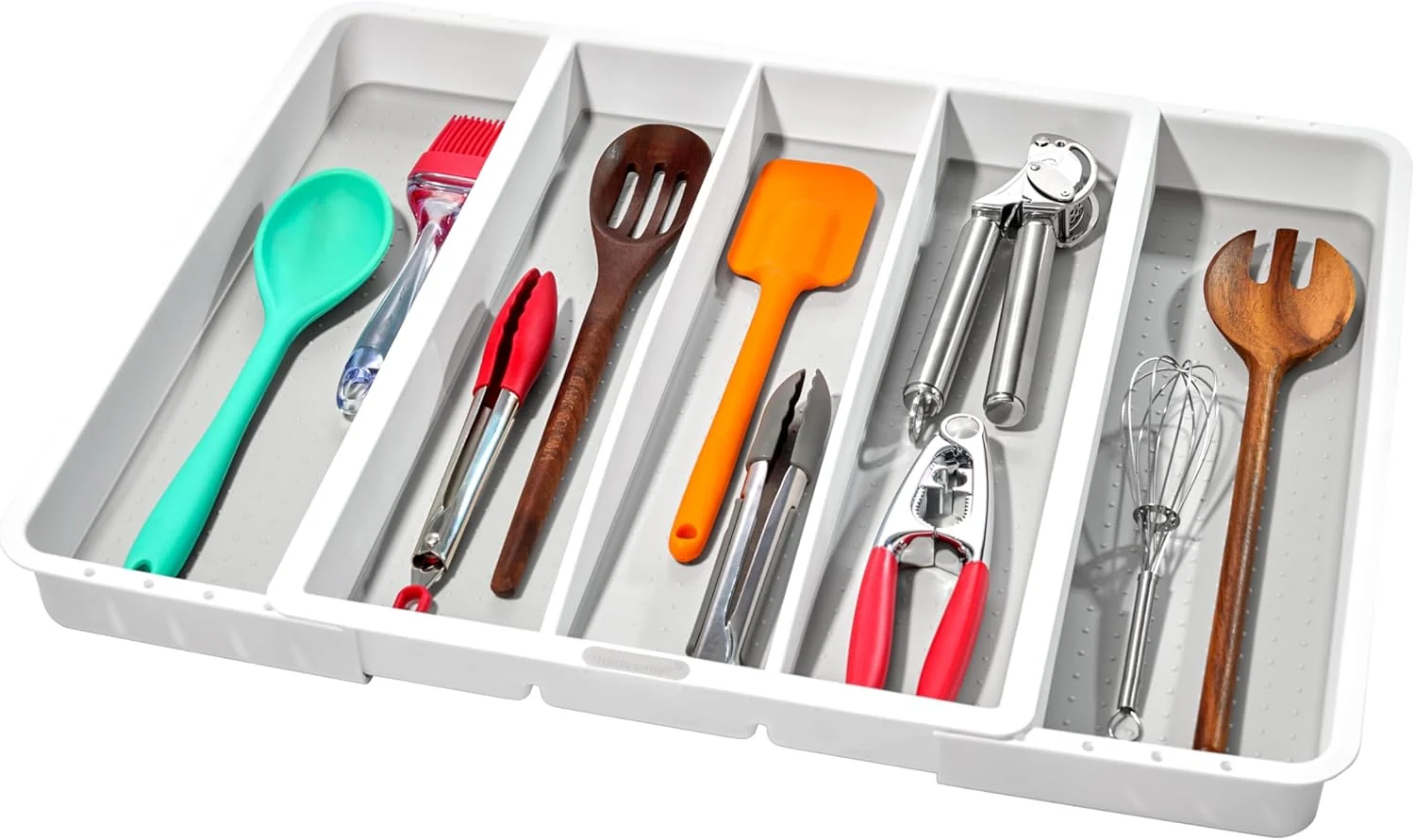 Long-Lasting madesmart Expandable Utensil Tray-White Classic Collection 5-Compartments Kitchen Organizer Soft-Grip Lining and Non-Slip Rubber Feet Premium Material