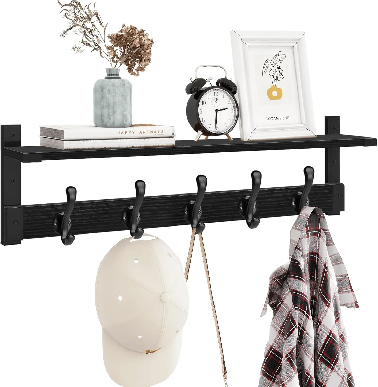 Specialty Homode Coat Hanger Wall Mount with Shelf 29 in Hanging Rack with Storage Entryway Shelf with Pegs for Hanging Coats Hats Towels Purse Robes Breathable