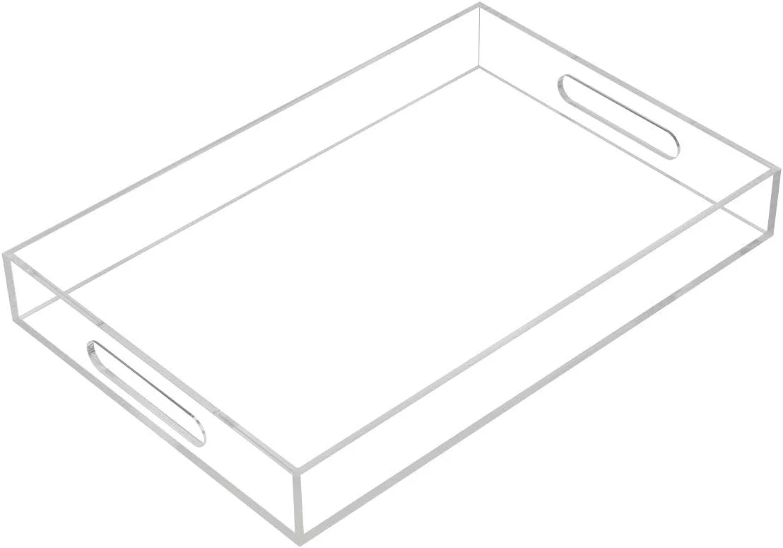 World-Class Clear Sturdy Acrylic Serving Tray with Handles-10x15Inch-Serving Coffee Appetizer Breakfast Proven
