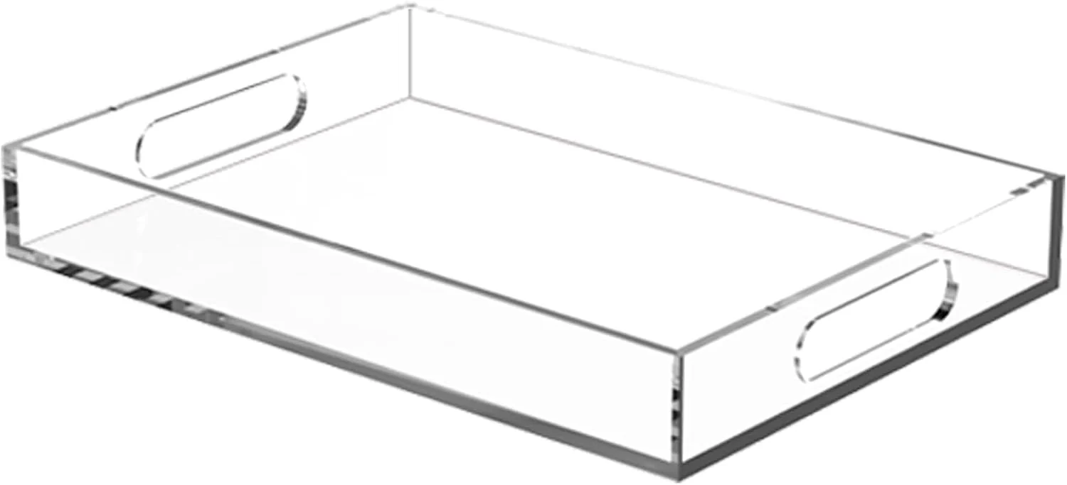 Functional Acrylic Organizers Tray – 11.2 x7.9 with Handle for Ottoman Coffee Table Kitchen Bathroom Living Room Fine