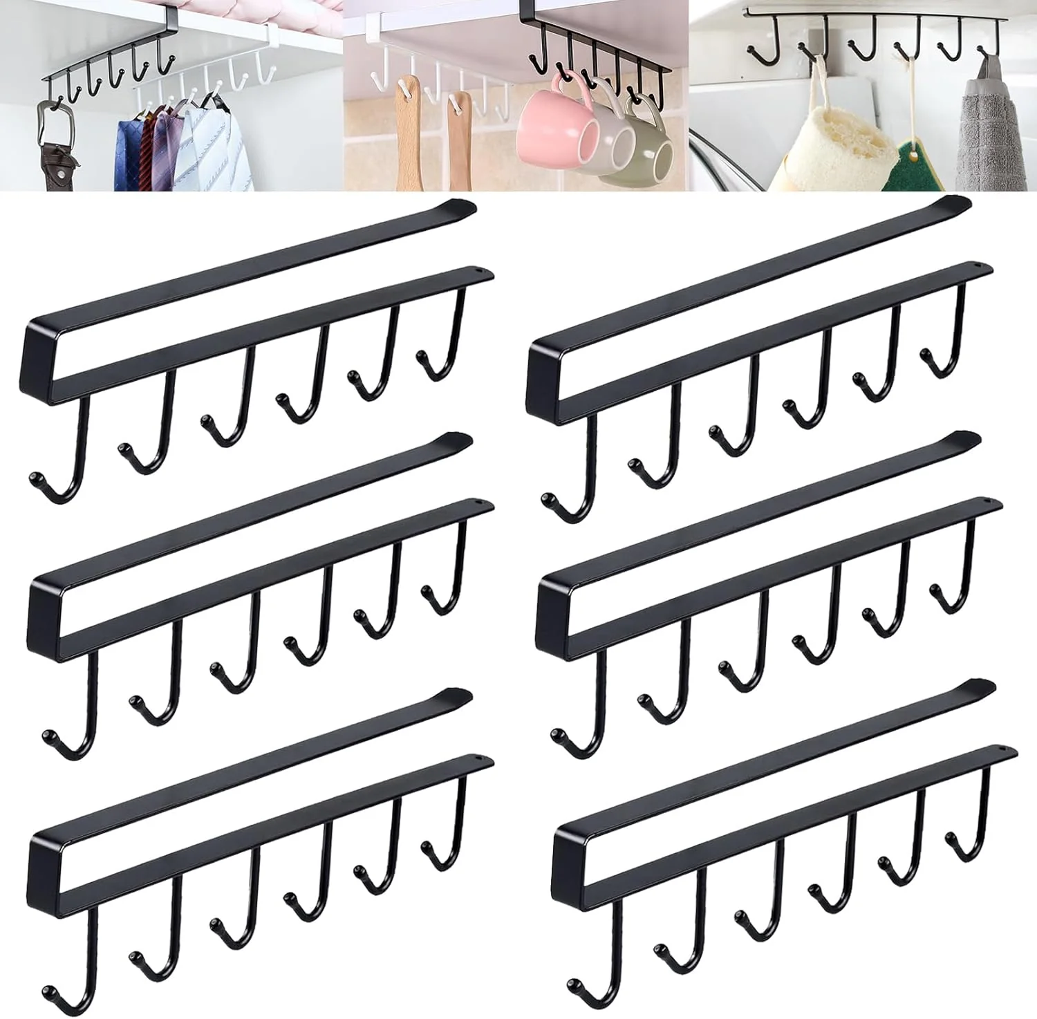 Eco-Friendly 6PCS Mug Hooks Under Cabinet Mug Holder Under Shelf with 6 Hooks Efficient