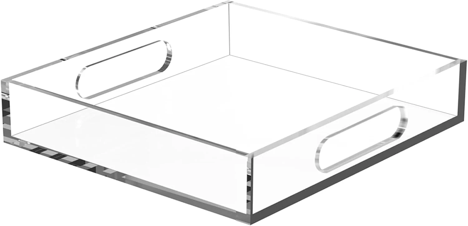 Optimized Acrylic Organizers Tray Acrylic Tray for Ottoman Serving Tray with Handle Lucite Tray Organizer for Bench Coffee Table Countertop Kitchen Authentic