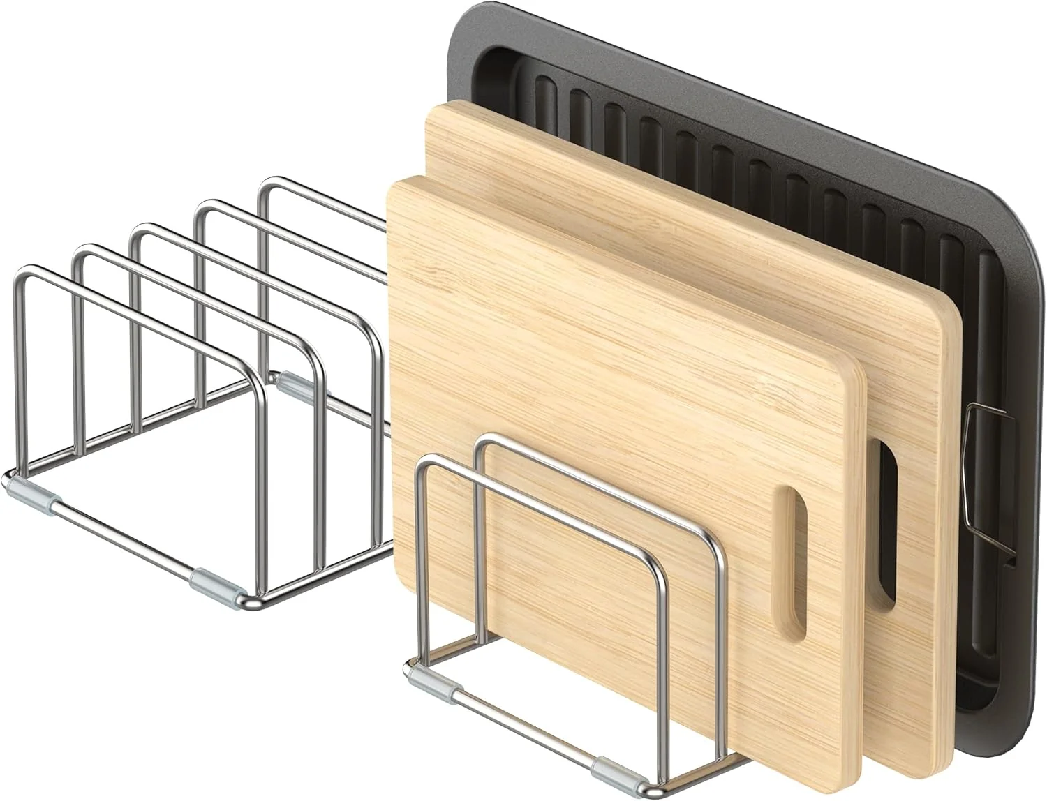 World-Class KORRTFID Cutting Board Holder Stand Chopping Board Storage Rack Cutting Board Organizer 304 Stainless Steel Chopping Board Holder Cookie Sheets Organizer 1.0 1.2 Inch Width Slots 2 PCS Versatile
