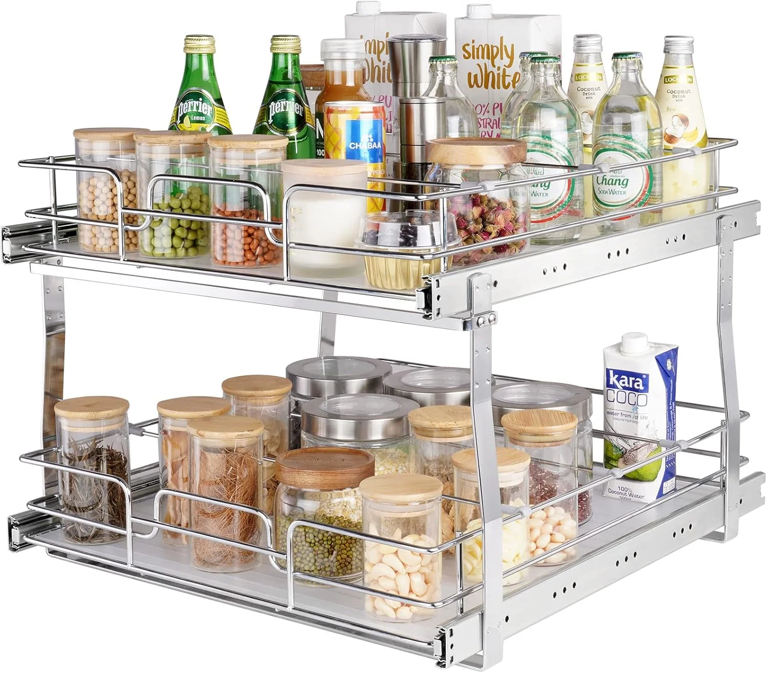 Fashionable VEVOR 2 Tier 20 Wx21.2 Dx15.2 HPull Out Cabinet Organizer Heavy Duty Slide Out Pantry Shelves Steel Roll Out Drawers Sliding Drawer Storage for Home 21.5 Wx22.5 Dx19 H Install Size for Cabinet Unique