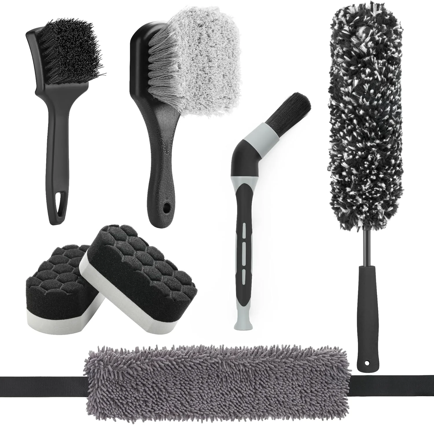 Premium lean 7PCS Car Wheel Brush Kit Tire Brush Soft-bristled Rim Brush Scratch- Chenille Tape Microfiber Bendable Brush Solid