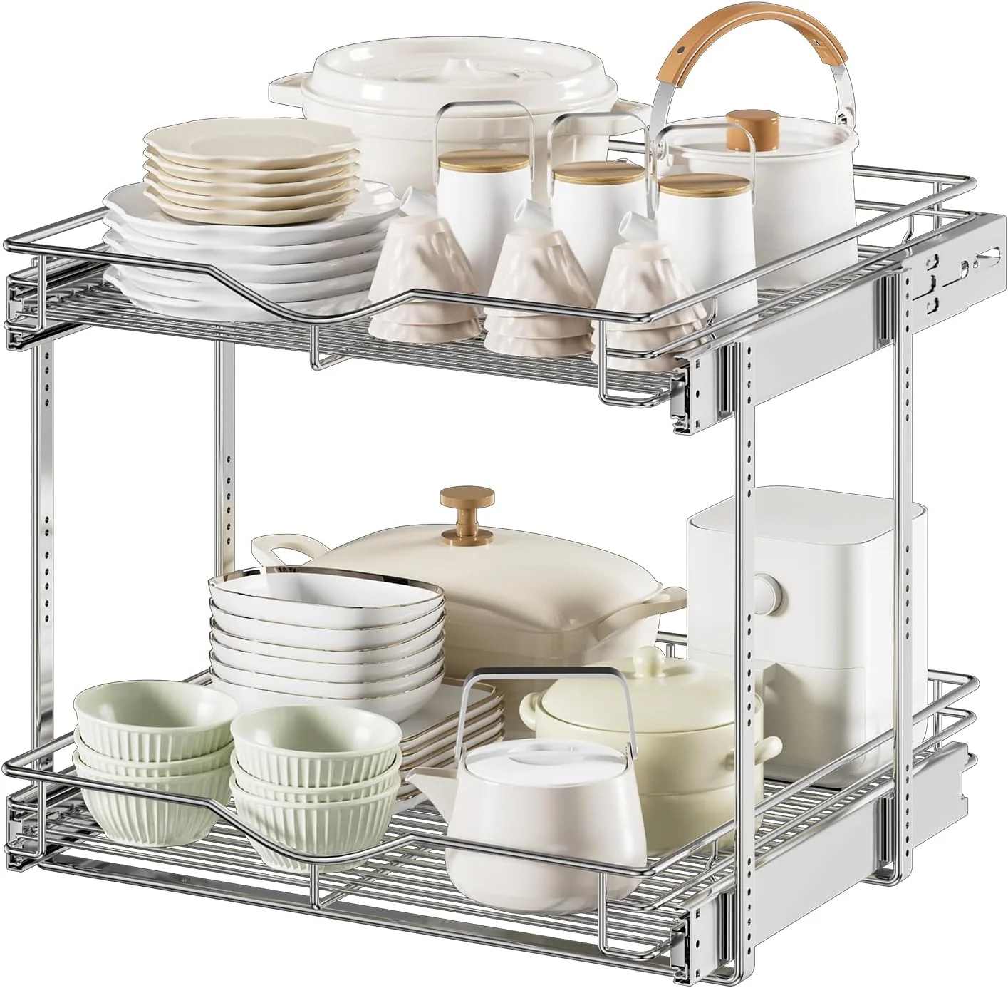 Efficient Dindon Pull Out Cabinet Organizer 22-1 2 W x 21-1 2 D Cabinet Pull Out Shelves 2 Tier Pull Out Drawers for Kitchen Cabinets Eco-Friendly