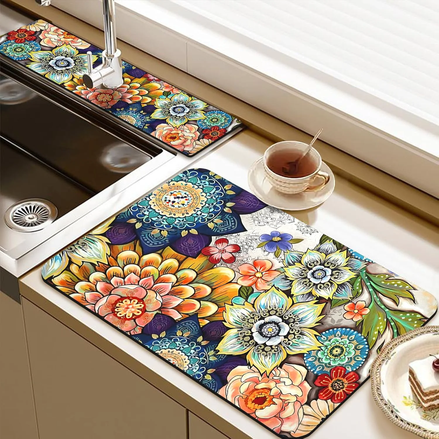 Healthy 19.5 x 12 Dish Drying Mat 24 x 5.5 Sink Splash Guard Super Absorbent Drainer Rack Mat for Kitchen Counter Coffee Bar Enhanced