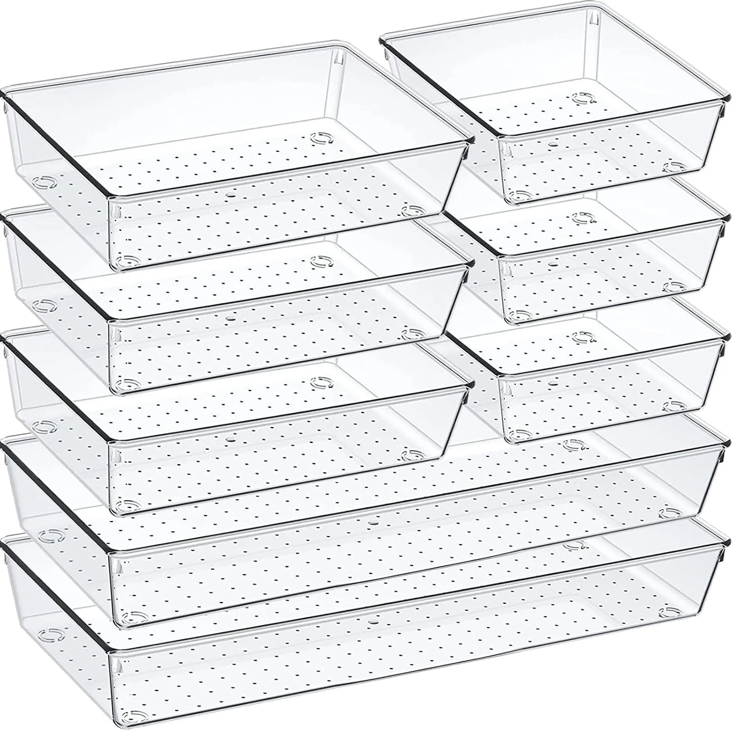 Breathable Criusia Drawer Organizer Set Acrylic Non Slip Non Cracking Kitchen Drawer Storage Tray Large Size Divider Multifunctional Storage for Cosmetics Bathroom Tools Kitchen and Office 8 PACK Quality