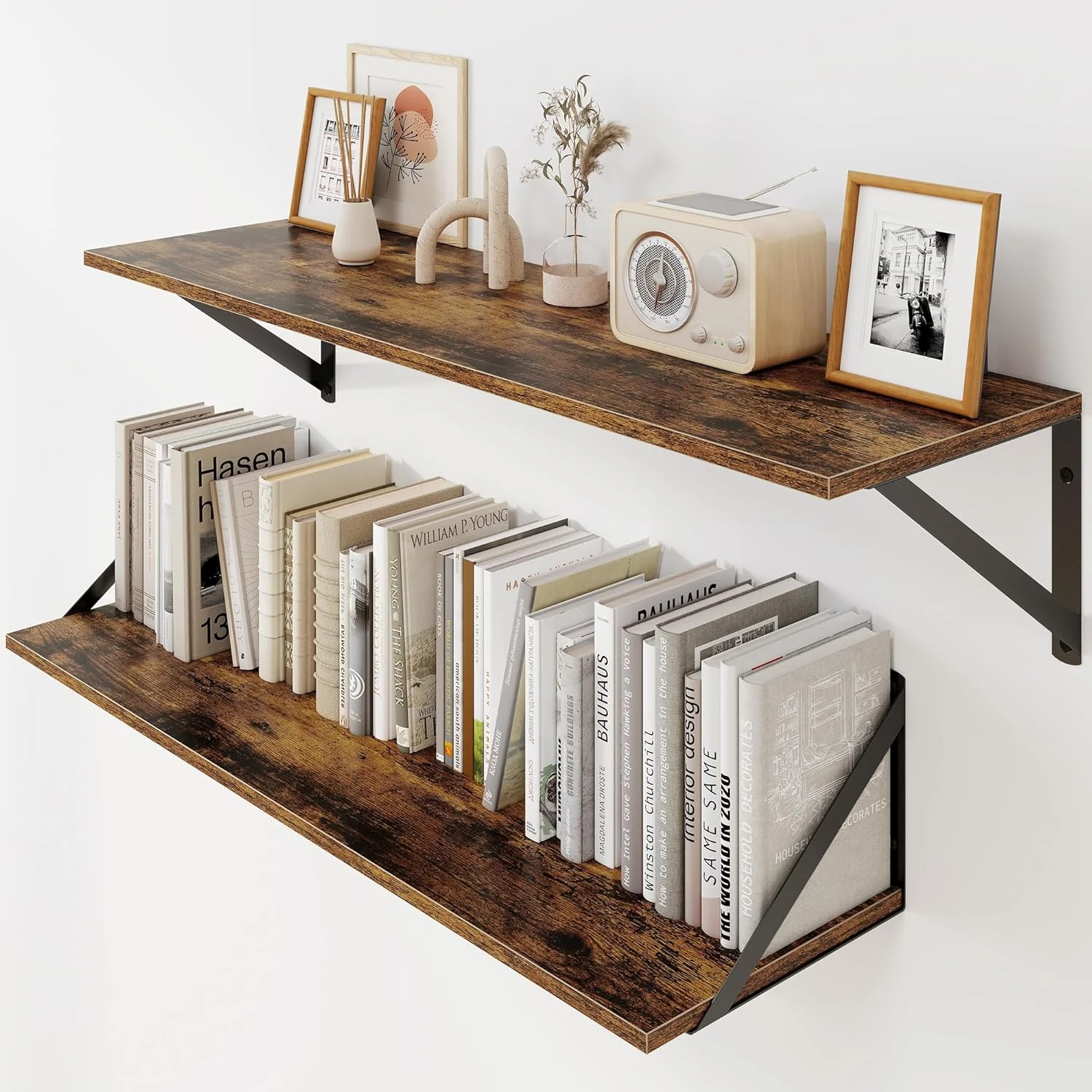 Pure Heimlove Deep Floating Shelves for Wall 30W x 8D Wood Wall Shelves Set of 2 Wide Floating Bookshelf for Living Room Kitchen Office Exclusive