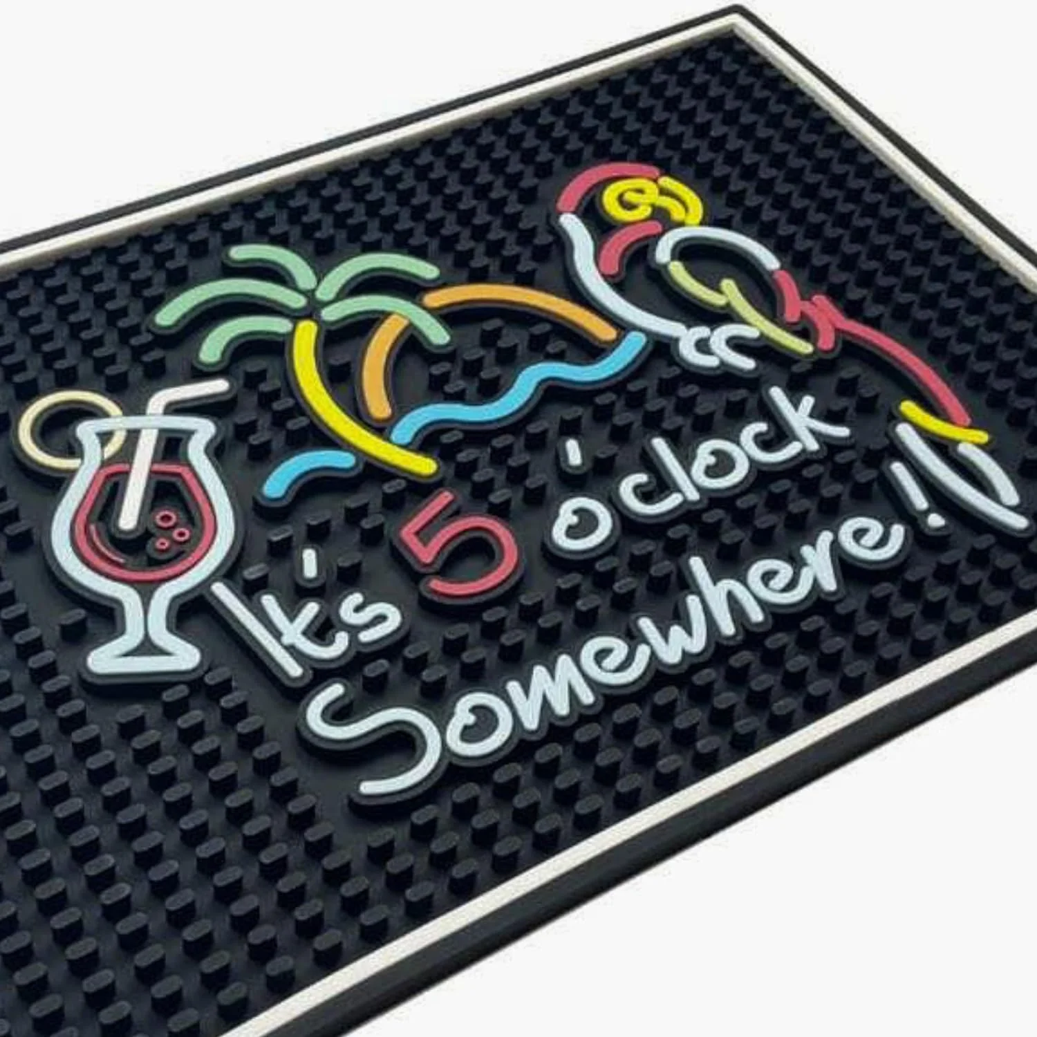 Traditional It’s 5 O’Clock Somewhere Sign Rubber Bar Mats for Bartending 18×12 in Bar Mats for Countertop Tiki Decor Tiki and Outdoor Accessories High-End
