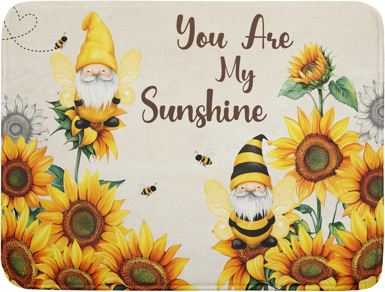 Sustainable Giwawa Bee Gnomes Dish Drying Mat Summer Sunflowers Elf Dish Drainer Mats for Kitchen Countertop Vintage Sunshine Floral Absorbent Reversible Dish Drying Pad Decor 18x24inches Large Unique