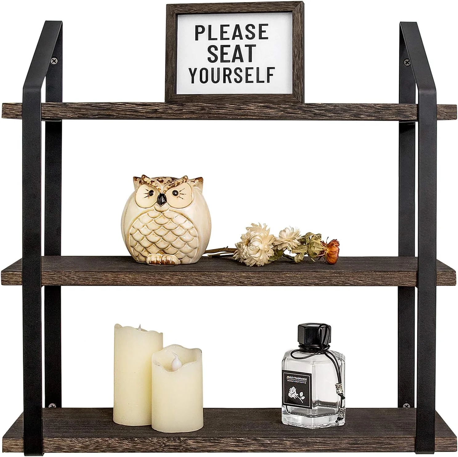 Specialty Mkono Floating Wall Shelves 3 Tier 17 Inch Rustic Hanging Shelf with Metal Bracket Wall Mount Wood Storage Display Shelves for Living Room Bathroom Healthy