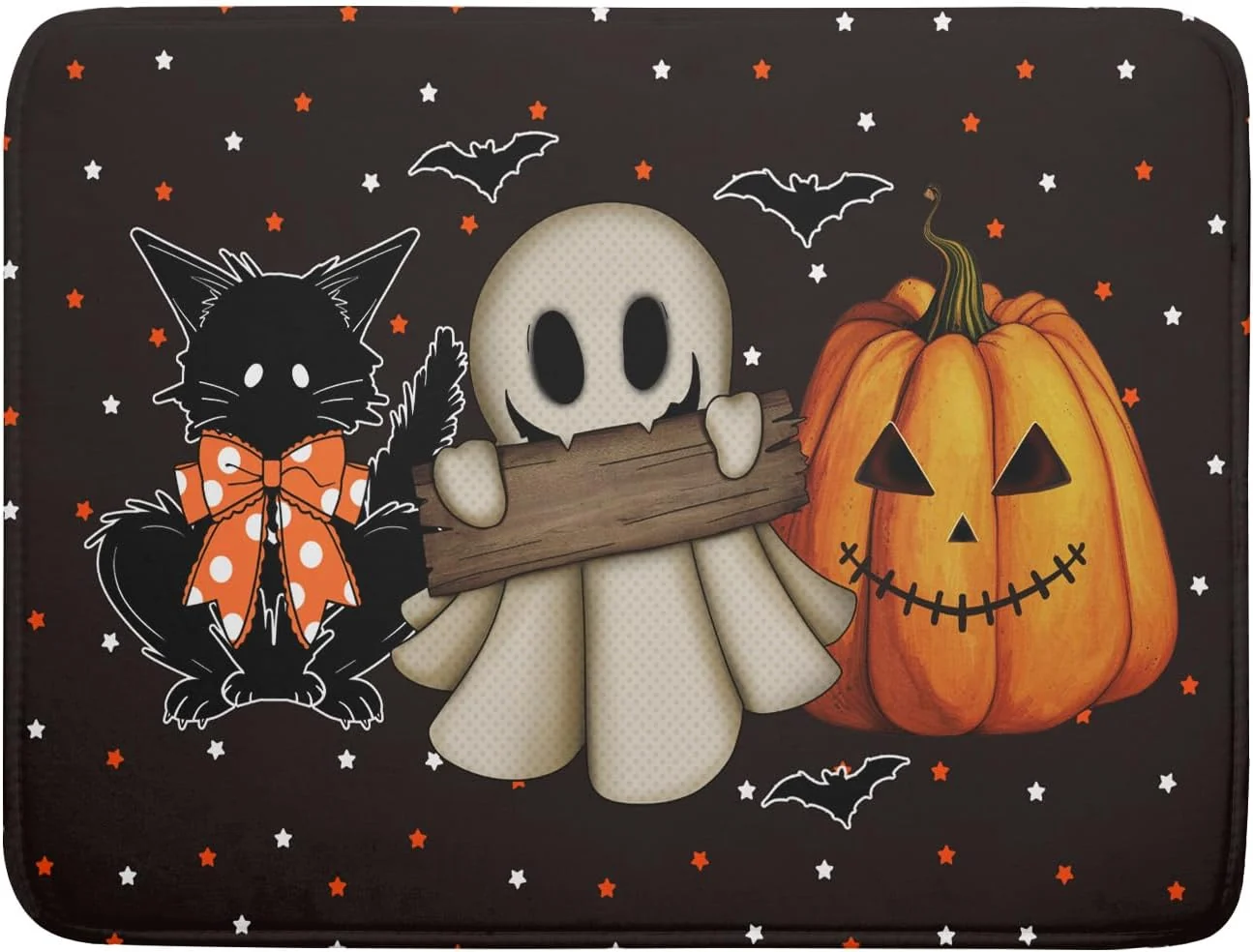 High-Grade Giwawa 18 x24 Halloween Dish Drying Mat Spooky Pumpkin Ghost Black Cat Bats Kitchen Drainer Mats Holiday Gothic Reversible Microfiber Dish Drying Long-Lasting