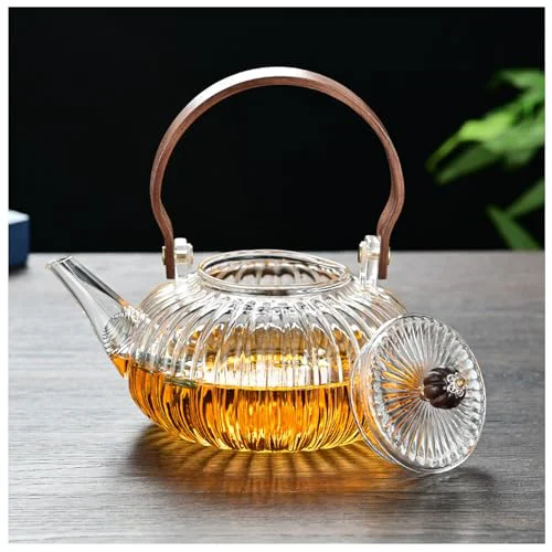Fine Glass Teapot with Infuser Clear Glass Tea Kettle 30 oz Tea Pot for Stove Top Convenient