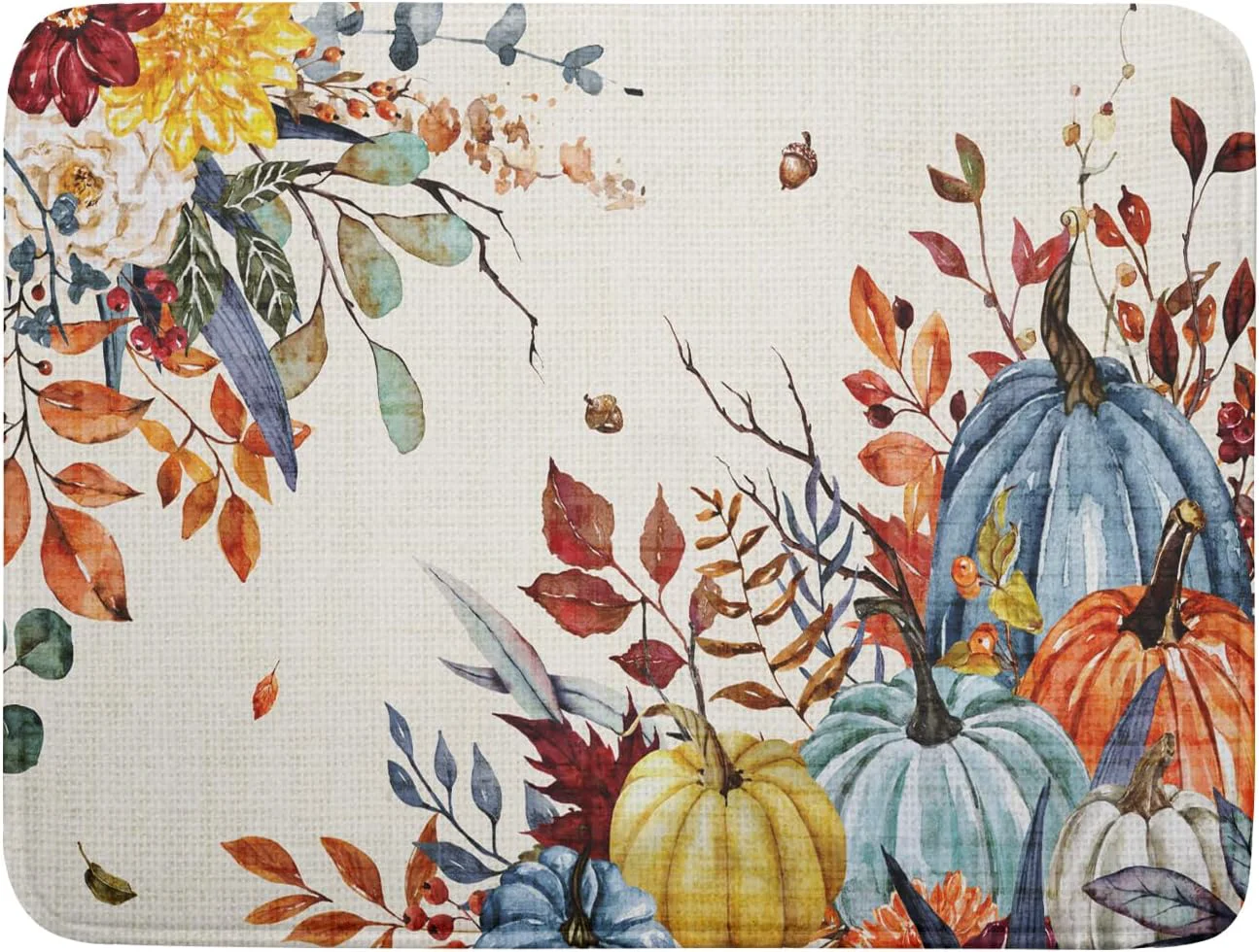 Original Design Giwawa Fall Dish Drying Mat for Kitchen Countertop Watercolor Autumn Teal Blue Orange Pumpkins Floral Dish Drainer Mats Thanksgiving Harvest Absorbent Dish Drying Pad Decor 18×24 inch Large Carefully Designed