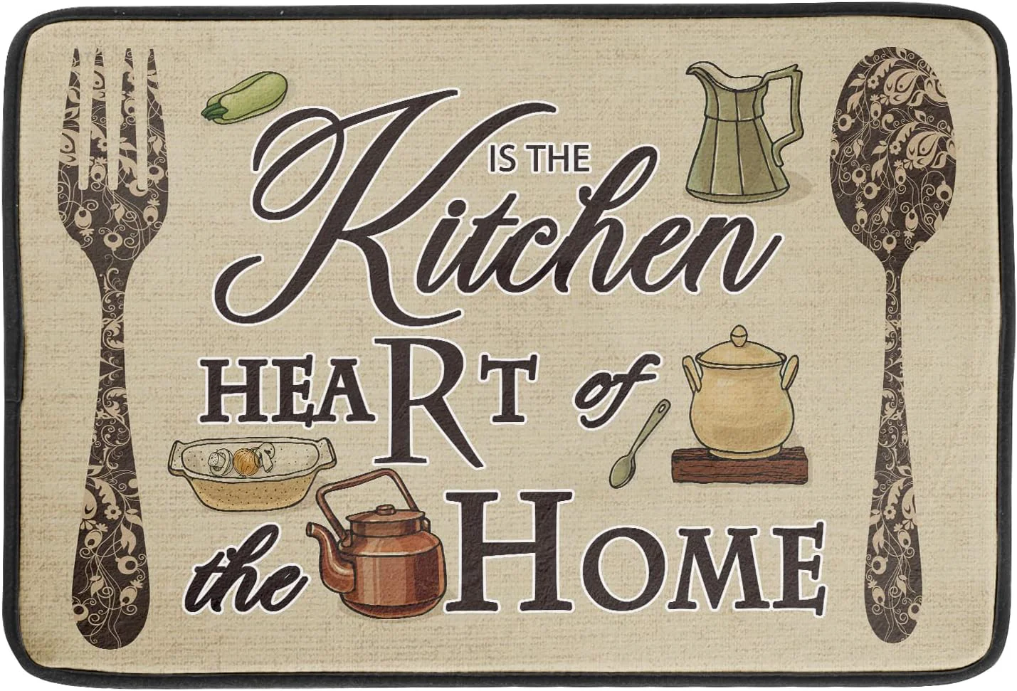 Breathable Dish Drying Mat The Kitchen is The Heart of The Home 18×24 inch Large Absorbent Farmhouse Vintage Coffee Cooking Set Drainer Mat Dish Pad Protector Premium