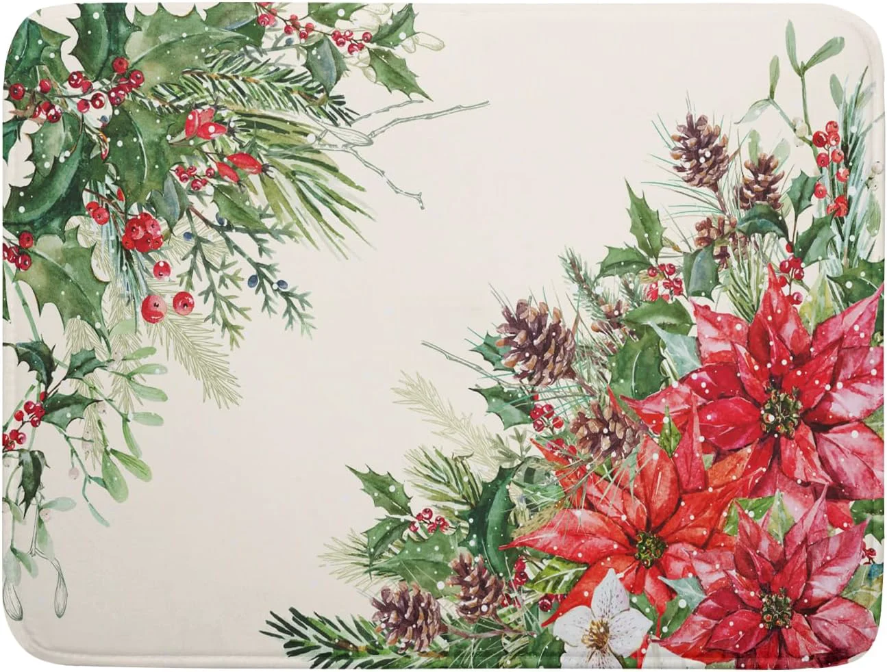 Refined Giwawa Poinsettia Dish Drying Mat for Countertop 18 x24 Christmas Red Floral Winter Holly Berries Dish Drainer Mats Absorbent Microfiber Dish Drying Long-Lasting