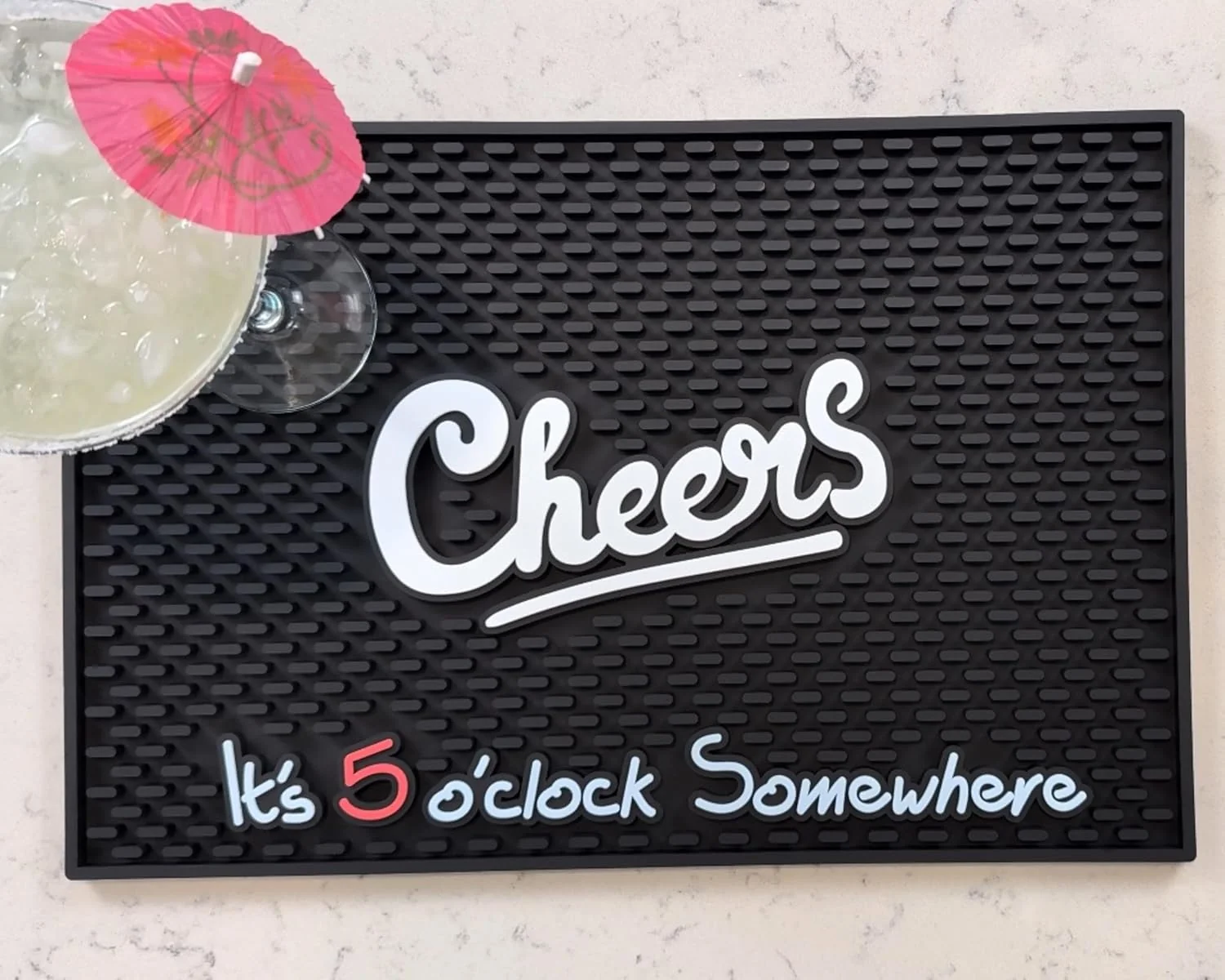 Genuine Cheers It’s 5 o’clock Somewhere Tiki Bar Mats for Countertop 18 x 12in Tiki Decor Cheers Sign for Bar Cart Decor and Essentials Powerful