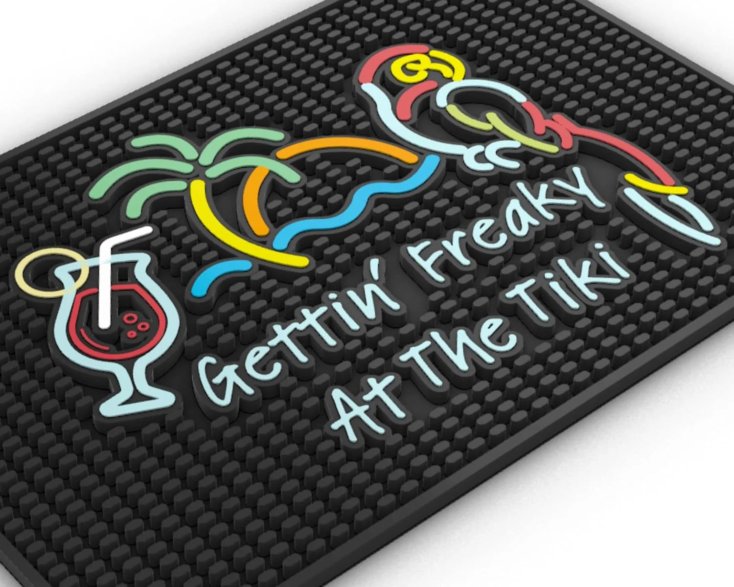 Organic Tiki Bar Mats for Countertop – Bar Sign Gettin Freaky at The Tiki 18×12 in – Kitchen Counter Decor Tiki Bar Accessories Versatile