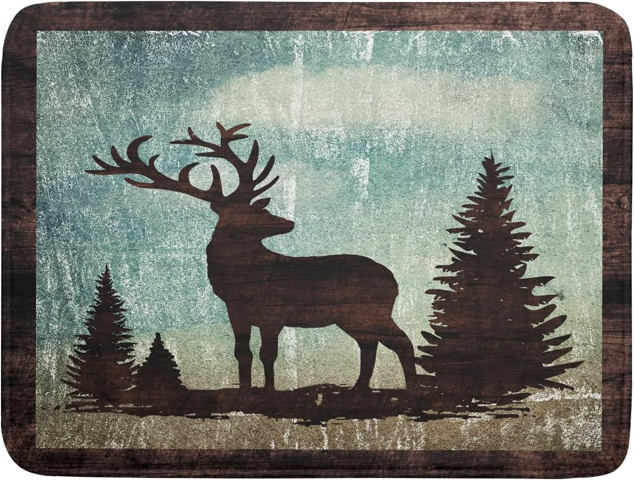Convenient Retro Deer Forest Cabin Silhouette Dish Drying Mat Countertop 18×24 Fall Blue Sky Cloud Cartoon Elk Wild Animal Bushes Drainer Mat Pine Tree Grass Official
