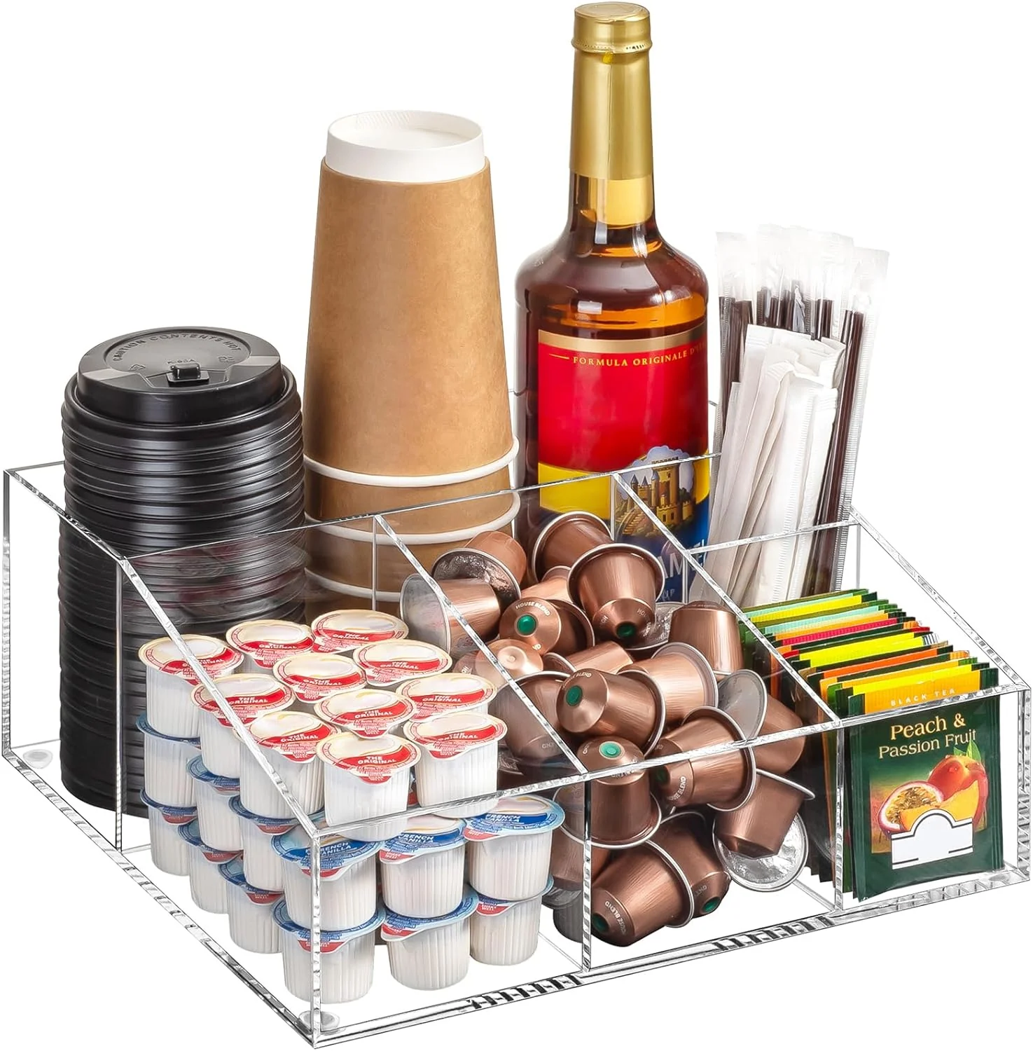 Elegant Beygorm Acrylic Coffee Bar Station Organizer for Countertop Office Breakroom Clear Snack Tea Storage Accessories Holder for Kcup Pod Condiment Cup Official