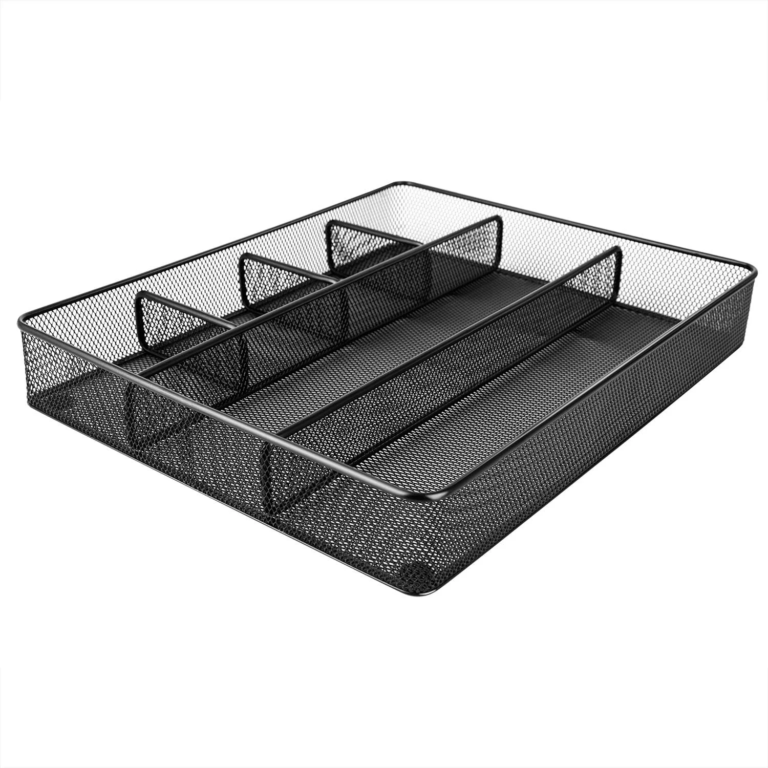 Certified Desk Drawer Organizer for Office and Home Metal Mesh Anti-Slip 6 Compartments Black Elite