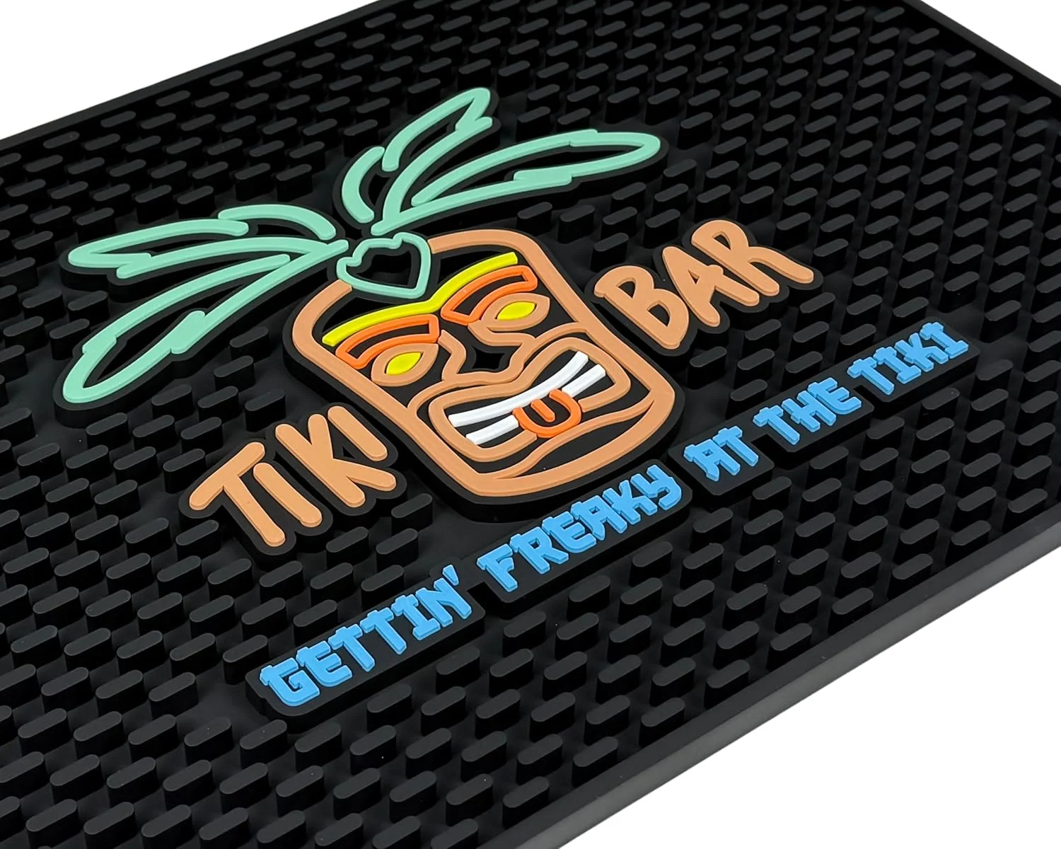 Versatile Tiki Bar Mat Warrior Head Mat Gettin Freaky at The Tiki 18×12 in Tiki Decor Hawaiian Decorations Prestigious