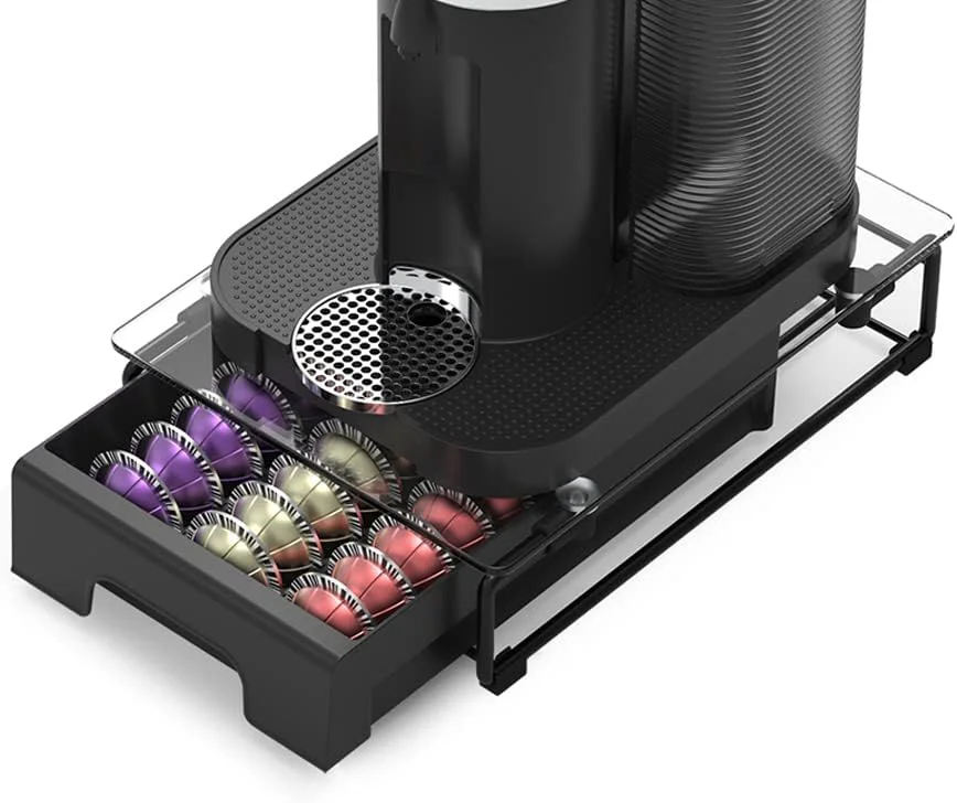 Pure Everie Crystal Tempered Glass Organizer Drawer Holder Compatible with Nespresso Vertuo Capsules Compatible with 21 Big or 30 Small Vertuoline Pods Responsible
