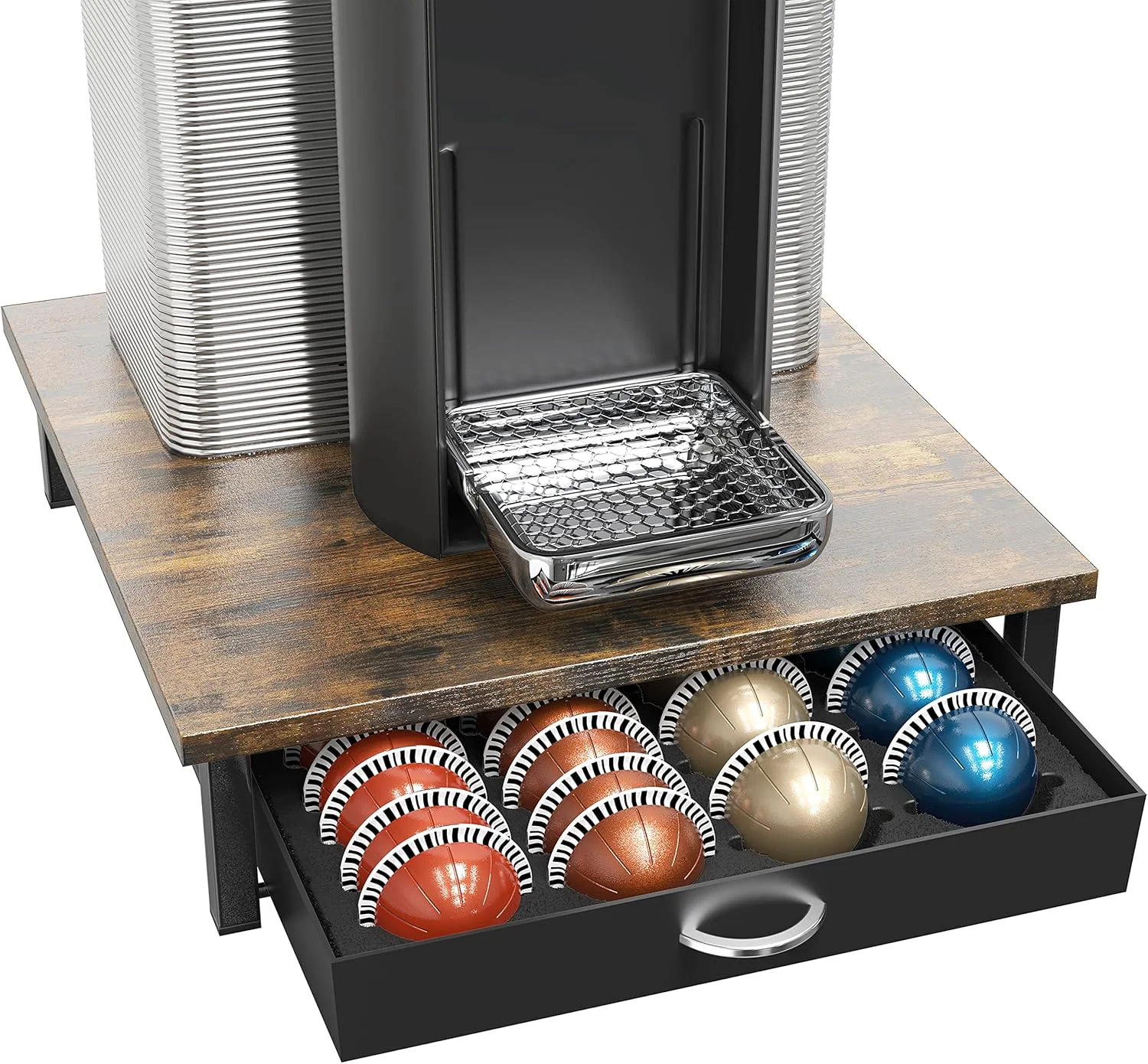 First-Class DecoBrothers Vertuo Pod Holder Drawer 24 Large or 48 Small Nespresso Capsule Organizer Rustic Brown Versatile