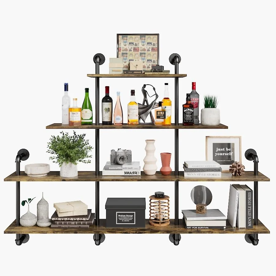 Trusted 63 Industrial Pipe Shelving – 4 tier Rustic Solid Wood and Heavy Duty Metal Pipe Shelves for Wall Kitchen Shelves Wall Mounted Floating Bookshelf Carefully Designed