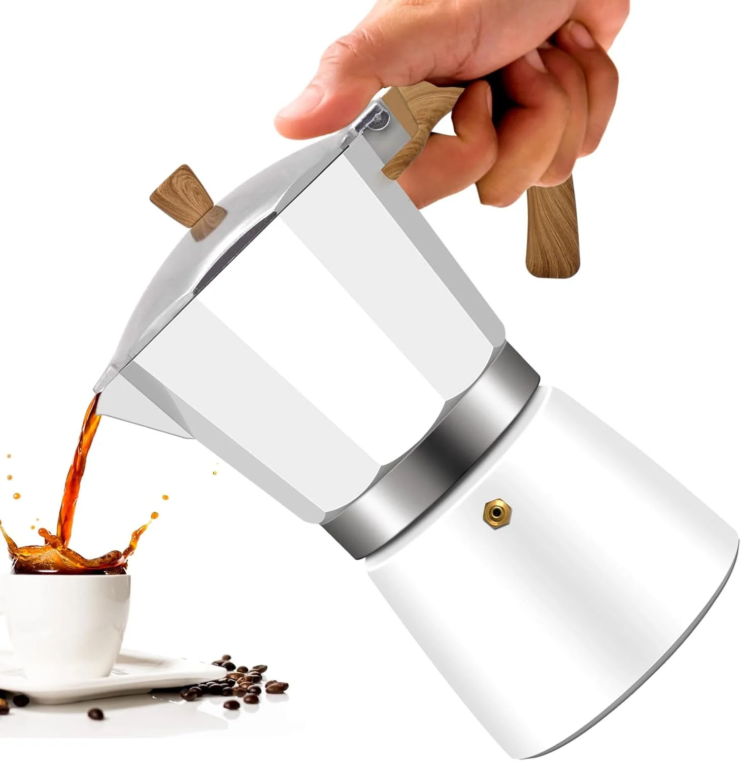 Selected 3 Cup Aluminum Moka Pot Classic Stovetop Espresso Coffee Maker 150ml 5oz Coffeemaker Percolator Mocha Express Preferred Cafe Makers for Italian and Cuban Café Brewing White Effective