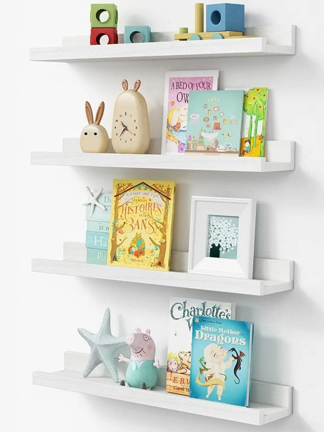 Superior Forbena 24 Inch Floating Nursery Book Shelves for Wall White Kids Wall Bookshelf for Bedroom Picture Ledge Shelf with Lip for Baby Bathroom Versatile