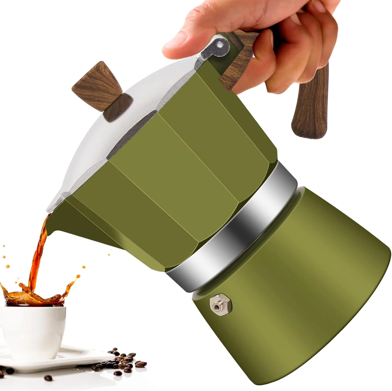 Selected 6 Cup Aluminum Moka Pot Classic Stovetop Espresso Coffee Maker 300ml 10oz Coffeemaker Percolator Mocha Pot Greca Coffee Maker Cafe Makers for Italian and Cuban Café Brewing Green Consistent