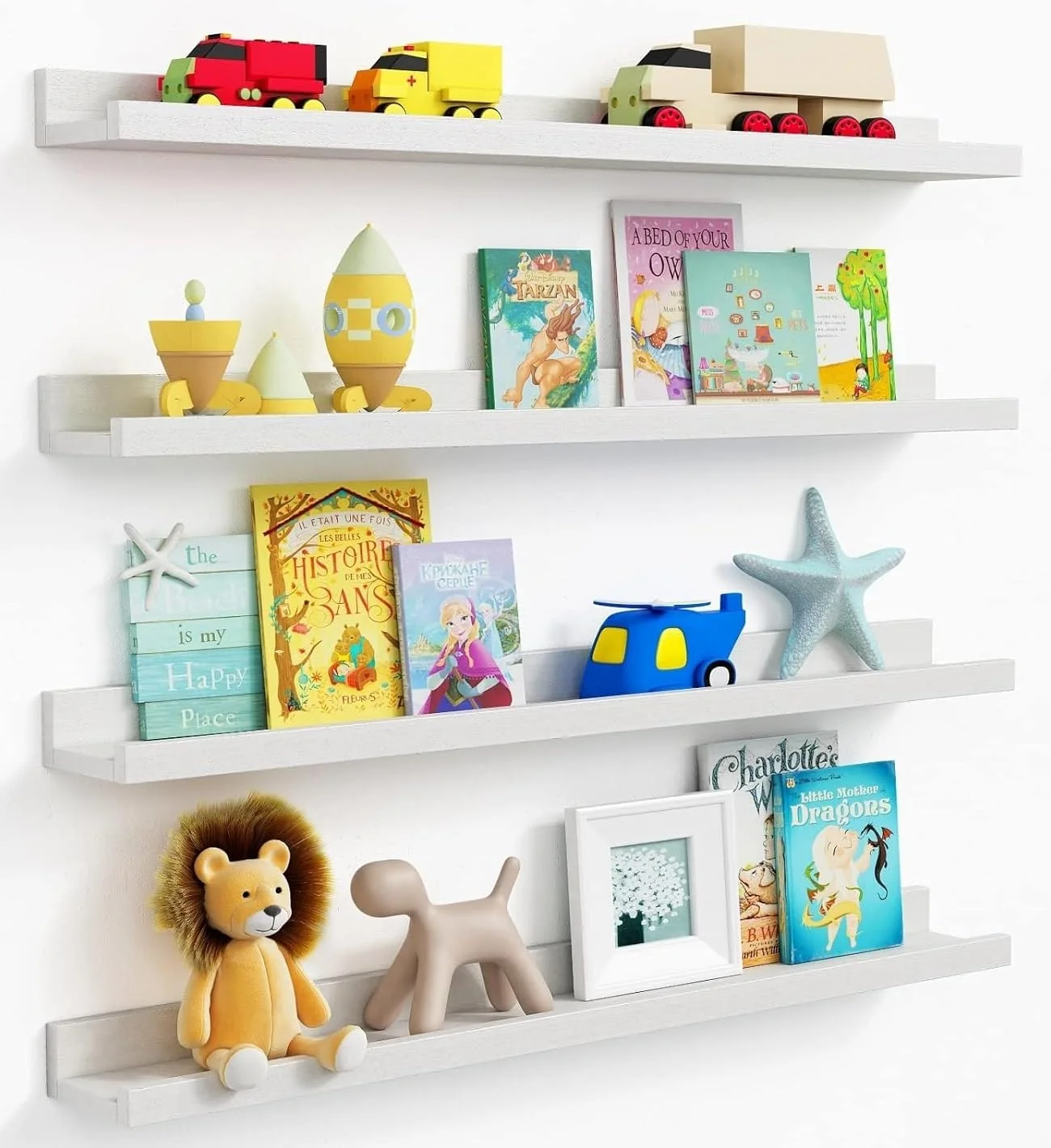 Certified Forbena 36 Inch Floating Shelves for Wall 4-Pack Large Nursery Book Shelves Bookshelf for Kids Bedroom Safe