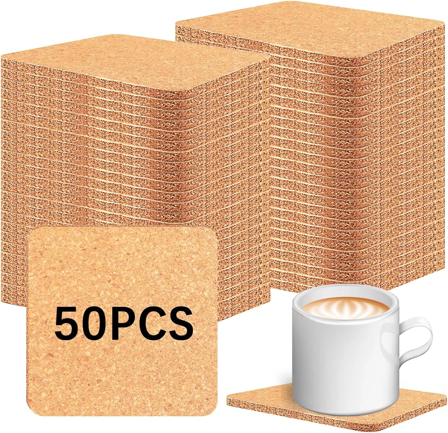 Exceptional 50 PCS Cork Coasters Bulk Blank Square Cork Coasters DIY Crafts Non-Slip Heat-Resistant Reusable Coffee Coaster Suitable for Home Desktop Decoration Smart