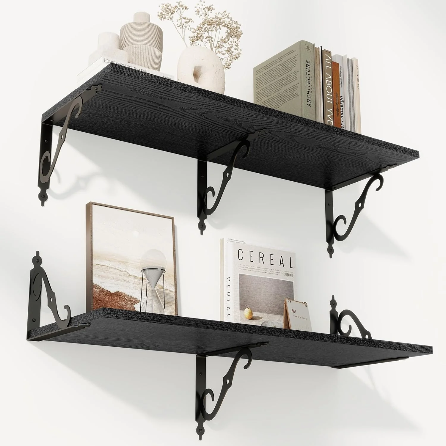 Prestigious Richfocus 12 Inch Deep Floating Shelves for Wall 31.5 W x 12 D Black Wood Wall Shelves Set of 2 Wide Floating Shelves for Living Room Bedroom Official
