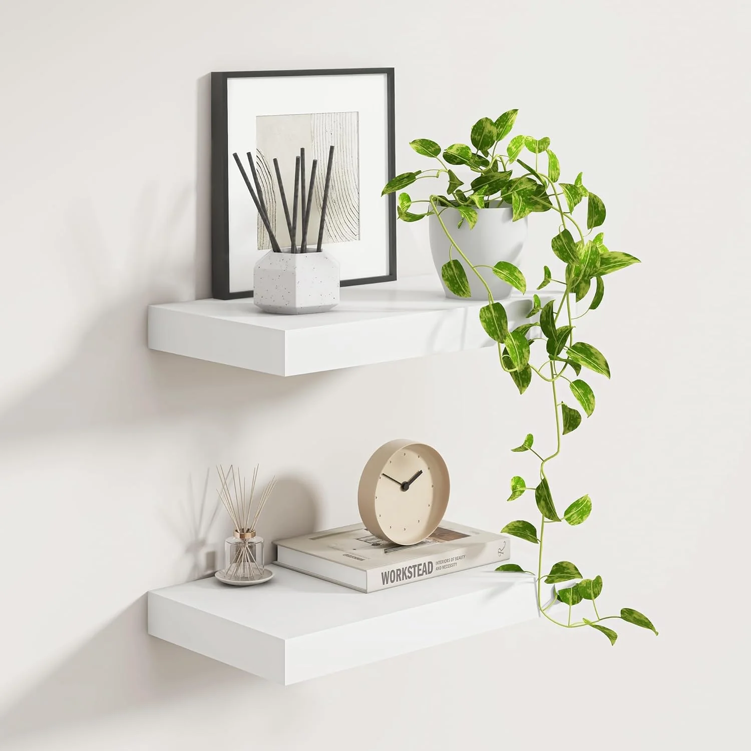 Fast Fun Memories White Floating Shelves for Wall 16 x 9 Inch Floating Shelf Set of 2 Rustic Natural Wood Wall Shelves High-Quality