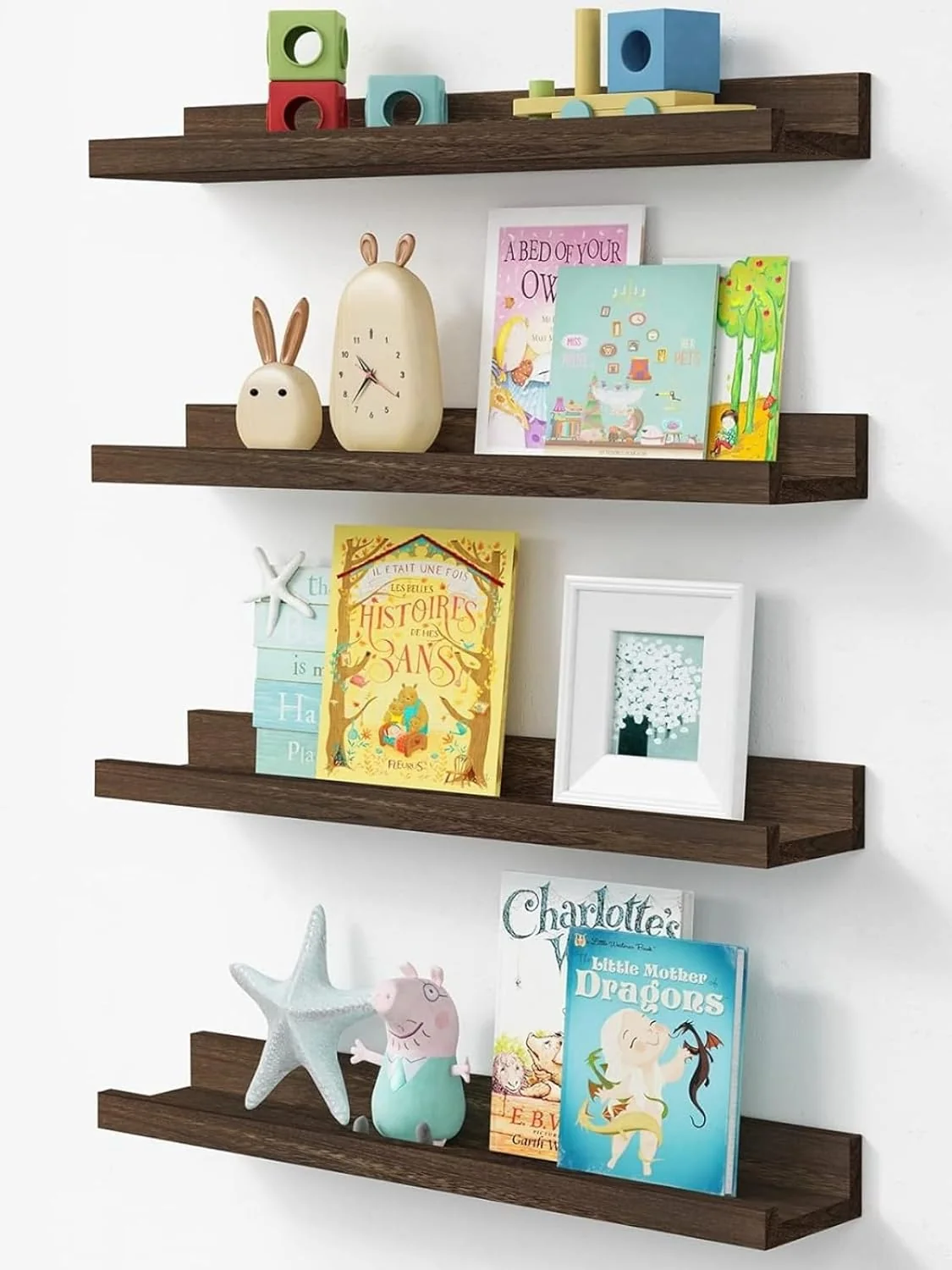Flexible Forbena 24 Inch Rustic Picture Ledge Shelf Set of 4 Wooden Floating Shelves with Lip for Wall Luxury